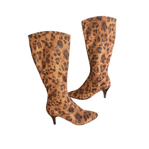 Impo Naomi Leopard Print Pointed Toe Kitten Heel Boots Size 6 - Picture 1 of 14